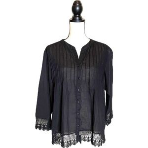 Women’s Intro. Casual Elegance Black Lace Accented Blouse - Size - PXL